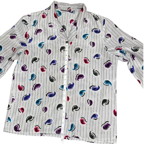 Women's Vintage Grey Collared Button Down Blouse Top Artsy Striped Size XL - Picture 6 of 8